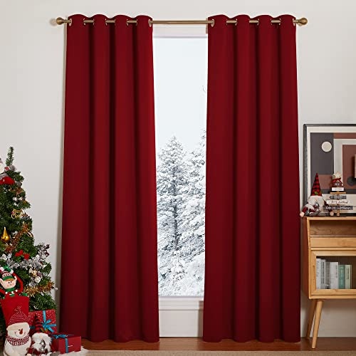 PONY DANCE Red Christmas Curtains for Home Decor - Eyelet Extra Long Thermal Light Blocking Window Curtains & Drapes for Sunlight Blocked, Set of 2, 46 Inch Width by 90 Inch Depth
