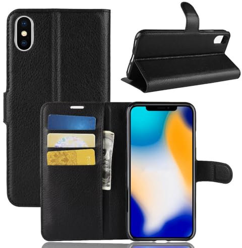 betterfon Handyhülle Kompatibel mit Apple iPhone XS Max | Premium Qualität TPU Klapphülle für iPhone XS Max mit Kartenfächern | Magnetverschluss Handyhülle | Schwarz