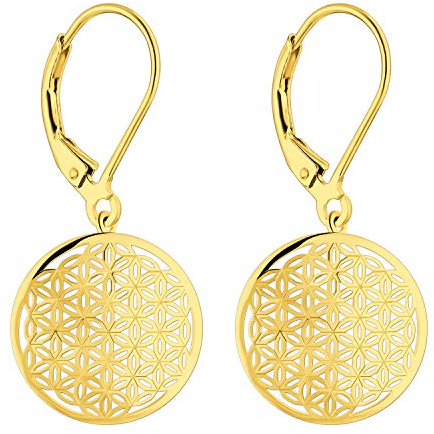 JO WISDOM Damen Ohrringe hängende Lebensblume silber 925 Blume des Lebens mit Gelb Vergoldet,Schmuck für Frauen