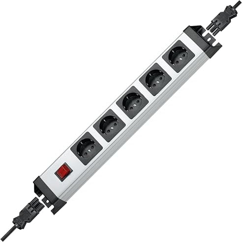 Kopp Powerversal Steckdosenleiste 5-Fach, mit Wieland-Eingang, 3600W/16A, 90 Grad gedrehte Anschlüsse, Mehrfachsteckdose mit Schutzkontakt, Wandmontage, mit Schalter, Silber-schwarz, 229520015