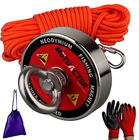MUTUACTOR 300KG Haftkraft N52 Neodym Magnet mit Seil (15M/49ft), Super Stark Magnet Perfekt zum Magnet Angel Magnetfischen - Ø 75mm mit Öse Neodymium Topfmagnet,Bergung Schatz im Fluss Und zu retten