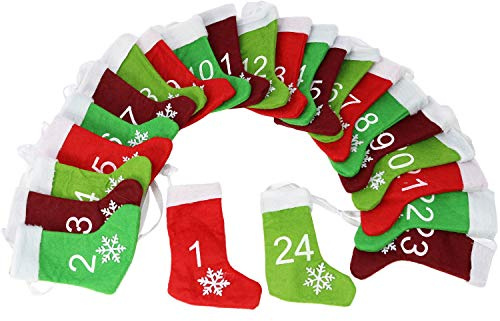 com-four® Adventskalender zum Aufhängen und selber Befüllen | Filz-Adventskalender mit Stiefeln in tollen Farben mit Fellrand - 280 cm