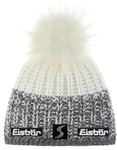 Eisbär Focus Lux Crystal Skipool Mütze Beanie Strickmütze Wollmütze Wintermütze Skimütze Bommelmütze (One Size - weiß-grau)