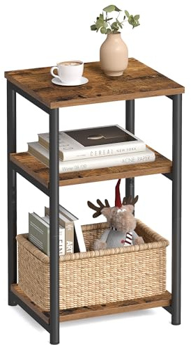 VASAGLE BARNET Collection - Side Table, Small End Table for Living Room, Modern Tall Nightstand, Bedroom, Office, Bathroom, Steel Frame, Rustic Brown and Ink Black ULET273B01
