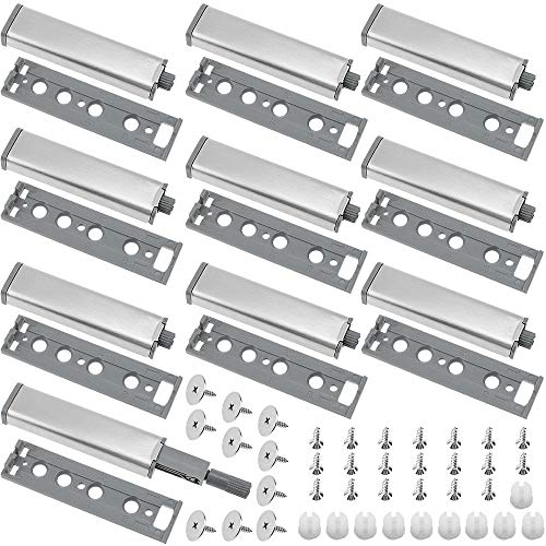DXLing 10 Pieces Push to Open Door Catches Heavy Duty Magnetic Push to Open System Damper Buffer Stainless Steel Cupboard Magnet Push Latch Release Opener with Screws for Drawer Kitchen Cabinet Door