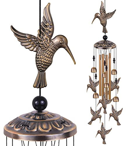 Solawindchime Outdoor Kolibri Windspiel, Kolibri Bronze Windspiel, Geschenk Windspiel, Kolibri Windglocke Geschenke für Frauen, für Haus, Garten, Indoor, Outdoor Dekoration, Garten Windspiel