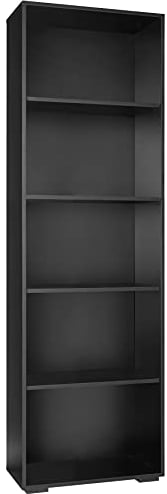 tectake® Bücherregal, Regal Holz, Standregal mit 5 offenen Fächern für Bücher, CD Regal, als Wohnwand Wohnzimmer, Home Office oder Büro, als Regal Küche oder Kinderregal - schwarz