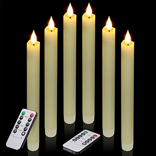 Ymenow LED Stabkerzen mit Timerfunktion, 6er set 24,5cm Elektrische Echtwachskerzen LED Kerzen Flackernde Flamme mit 2 Fernbedienung für Schlafzimmer Wohnzimmer Halloween Weihnachten Deko