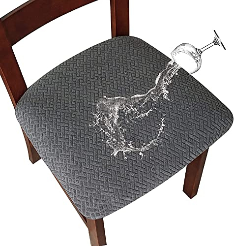 LANSHENG Housse de Chaise 2/4 Pièces Housse de Coussin de Chaise Housse de siège de Chaise imperméable Démontable Housse Assise Chaise Elastique Jacquard Lavables pour Salle à Mange (Gris Foncé, 6)