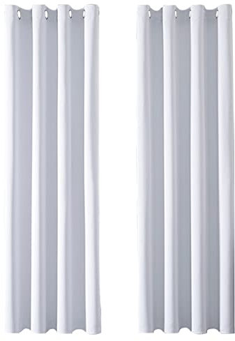 MRTREES Vorhang Blickdicht Gardinen Thermovorhang mit Ösen Verdunklungsvorhang Ösenschal Vorhänge Kurz Modern 300×140cm(H×B) Weißgrau 2er Set für Hotels Büros Wohnzimmer Schlafzimmer Kinderzimmer