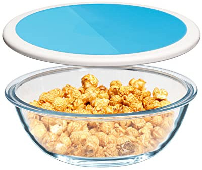 NUTRIUPS 2-Quart Glass Salad Bowls with Lids, Clear Tempered Glass Bowls for Mixing, Prepping, Storage