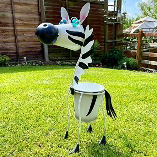 Darthome Zebra Planter Garden Metal Animal Ornament Tall Round Plant Pot Statue Decor 64cm
