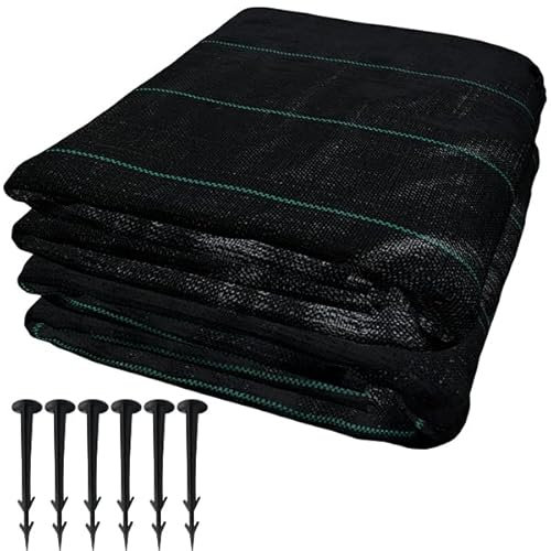 YUENFONG Unkrautvlies Anti-Unkrautgewebe Gartenvlies, Unkrautvlies wasserdurchlässig 100g/m², Reißfest und Anti UV, mit Stabilität Erdspieße, Schwarz(2×10m)