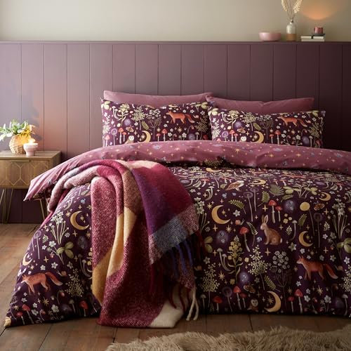 Catherine Lansfield Enchanted Twilight Reversible Double Duvet Cover Set with Pillowcases Plum