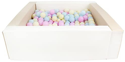 Velinda Piscine à balles carrée avec 300 balles, Cuir écologique, 5 éléments (Couleur de la Piscine/de balles: Blanc, Cappuccino/Rose, Bleu, Jaune (Pastel))