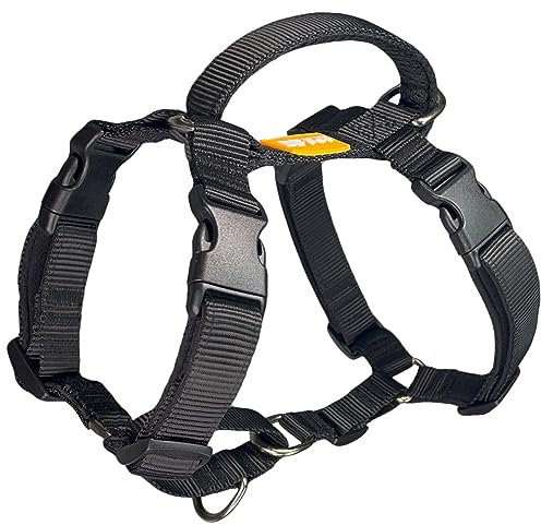 DF No Pull Martingale-Geschirr für Hund, Nylon verstellbarer Frontclip Geschirr, klassisch, ausbruchsicher, Welpengeschirr mit Griff für kleine, mittelgroße und große Hunde, Schwarz, L