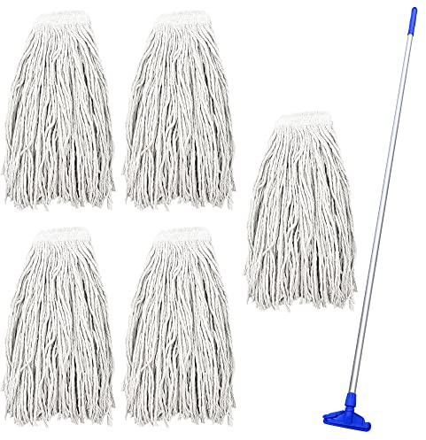 Kentucky Mop Set, Colour-Coded Industrial Mop Includes x5 Kentucky Head, x1 Solid Aluminium Handle & x1 Plastic Clip, Commercial-Grade Heavy Duty for Cleaning Floors (Blue)
