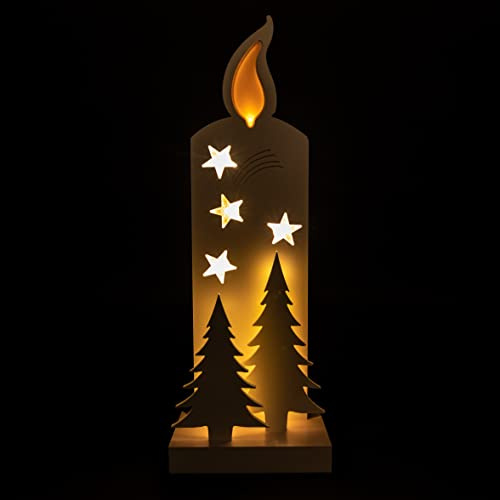 SHATCHI 36Cm Wooden Flameless Candle Christmas Decoration Pre Lit LED Stars and Christmas Tree Scene Ornament Table Window Battery Operated