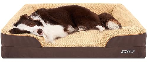 JOYELF Orthopädisches Hundebett für große Hunde, wasserdichtes Schaumstoffsofa mit abnehmbarem, waschbarem Bezug und rutschfestem Boden für kleine bis mittelgroße Hunde - Kaffee