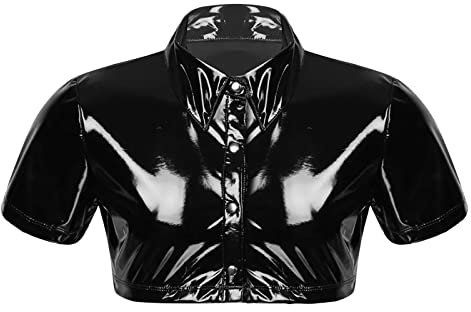 Amaone Herren Unterhemd Shirt Lack Lederoptik Herrenmode Casual Einfarbig Sexy Mantel Sexy Ledermantel Kleidung Kurzarm Top Herren Kurzarm Hemd (d-Black, XXXL)