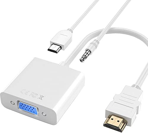 SELIACR HDMI to VGA Adapter with 3.5 mm Audio Cable and Power Cable, HDMI to VGA Converter 1080p 60Hz, HDMI Male to VGA Female, Compatible with Laptop (HDMI) and TV Monitor (VGA)-White