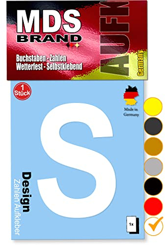 MDS Brand 10cm Design Buchstaben Aufkleber Selbstklebende Klebebuchstaben | Wetterfest Alphabet zum Aufkleben für Briefkasten, Auto, Mülltonne, Vinyl Buchstaben für Außen & Innen (Weiss, S)