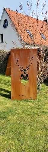Penrose 8 - Sichtschutzwand, echter Cortenstahl, kein Edelrost, extrem lange Dauerhaftigkeit durch Kupferanteil, 2mm Blechstärke, Maße 1800x900mm, (Hirsch)