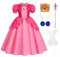 Cnexmin Costume da principessa Peach per bambina, vestito da principessa Peach, abito da ragazzina per Halloween, Natale, festa di compleanno, carnevale, evento cosplay o serata, 130 cm, colore Rosso