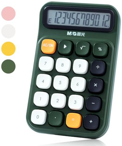 M&G Tischrechner mit mechanischen Tasten, 12-stelliges großes LCD-Display, großer Taschenrechner für Büro, Zuhause, Schule, rutschfest, Batterie im Lieferumfang enthalten (grün)