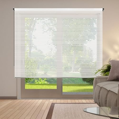 STOR PLANET | Tende Transparenti Decorativa SCENE, Tenda a rullo per Interni, Tende per Cucina, Soggiorno, Camera da letto. Per Finestra e Porta, Installazione Facile | Strisce Bianco, 120x250cm