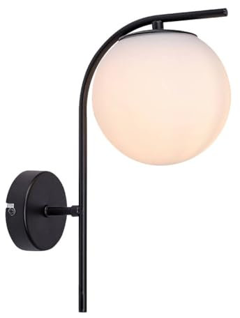 Rabalux 71139 Wandleuchte GHITA E27 1x max.20W Metall schwarz, Glas weiß L:24cm H:33cm Ø15cm dimmbar