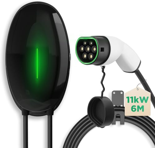 EIDYBOX Wallbox 11KW Type 2 Triphasé Borne de Recharge Vehicule Electrique 16A Chargeur Voiture Electrique 6M EV Charguer, IP66