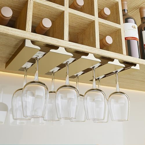 ZYZSY Wine Glass Holder, Hanging Stemware Rack Organizer Hanger, Wine Glasses Storage Hanger Metal Organizer, For Red Wine Glass, Champagne Glass, Cocktail Glass (Color : Champagne gold)