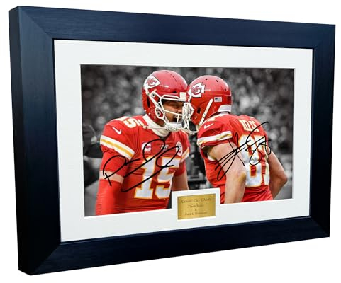 Travis Kelce & Patrick Mahomes Kansas City Super Bowl LVII 57 Winners Autogramm signiert 30,5 x 20,3 cm A4 Foto Bilderrahmen American Football Poster Geschenk BW