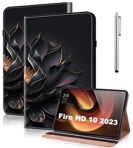 TUOLISG Hülle für Kindle Fire HD 10 & 10 Plus Tablet (13./11. Gen, 2023/2021) 10,1, PU Leder Schützhülle mit Auto Schlaf/Aufwach und Standfunktion - Lila Lotus