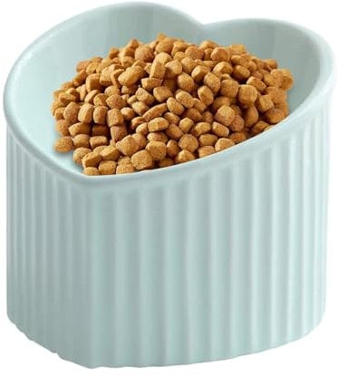 CENMOO Feeding Bowls for Cats, Slanted Bowl for Food and Water for Pets - Elevated, Heart-Shaped, Slanting Cat Bowl, Flat Porcelain Feeder for Small to