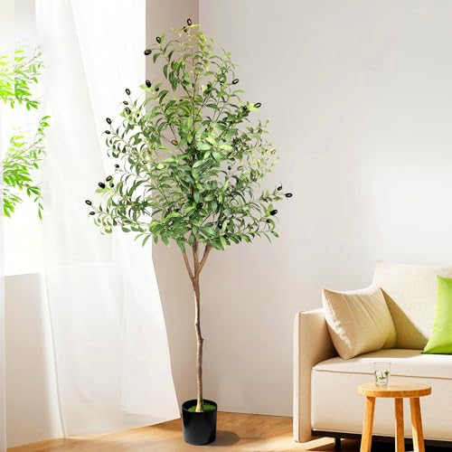 ROLLWAY Künstlicher Olivenbaum Künstlich Pflanzen 180 cm,Künstliche Olivenbäume Kunstbaum Groß Künstliche Bäume Kunstpflanzen Groß Künstlicher Baum Olive Tree für Wohnzimmer Schlafzimmer Büro Deco