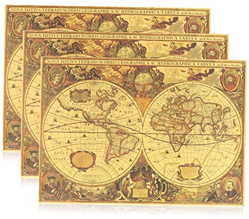 Cabilock 3stücke Retro Weltkarte Poster Nautische Wanddekoration Vintage World Map Wandkunst Für Wohnzimmer Studienräume Und Bibliotheken Langlebiges Wanddekor