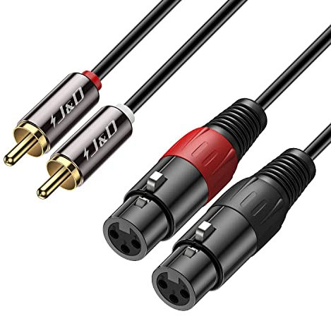 J&D Cable de 2 RCA a 2 XLR, Desequilibrado Doble RCA Macho a Doble XLR Hembra Divisor de Cable Duplicador Adaptador de Interconexión de Audio Estéreo para Altavoz Condensador Mic Mixer AMP, 0,9m