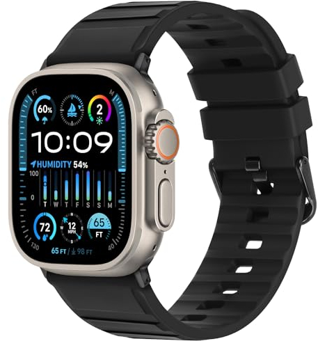 Tasikar Cinturino Compatibili con Apple Watch Band 49mm 46mm 45mm 44mm 42mm Uomini Donne Morbido Silicone Traspirante Cinturino Compatibili con Apple Watch Ultra SE Series 10 9 8 7 6 5 4 3 2 1, Nero