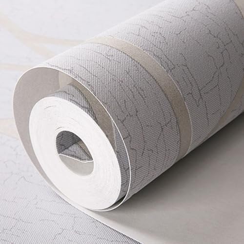 Warmiehomy Non-Woven Wallpaper Textured 3D Flocking Embossed Wallpapers 53cm x 9.5m Grey Wave Stripes Wall Paper Roll for Living Room Bedroom TV Background