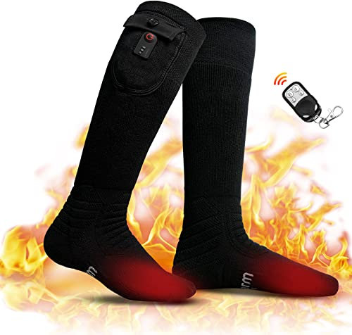 Calcetines calefactables para hombre y mujer, 7,4 V, 3000 mAh, batería eléctrica recargable, calcetines calefactables con mando a distancia, calentadores de pies de invierno (negro, L)