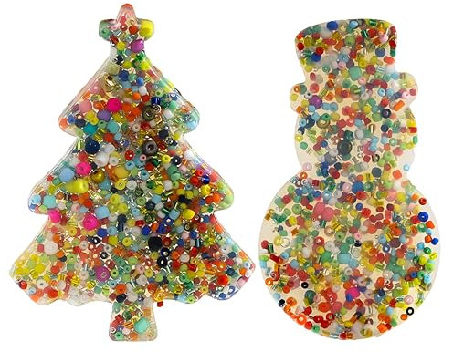 Fidget Toys for Anxiety Relief,Christmas 2PCS X'mas Tree Snowman Shapes,Silicone Skin Picking Fidget Pad,10CM Skin Beads Pickers, Party Toy and Relax Anxiety Toy for Adults