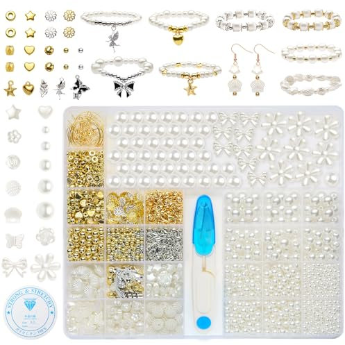 HUMTEOXI Perlen Weiß Set, Perlen Bracelet zum Auffädeln Erwachsene Kind für DIY Beads for Jewellery Making Schaffung Schmuck Geschenk für Weihnachten, Partys, Ostern, Feiertage