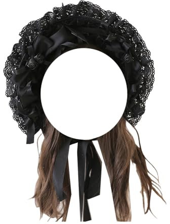 Vintage viktorianische Teeparty-Mütze, Lolita, Teeparty, Sonnenhut, Spitze, Schleife, Haube für Damen, Schwarz , Einheitsgröße
