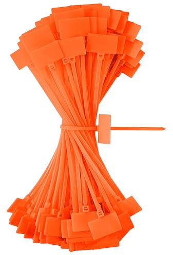 QIMEI-SHOP Kabelbinder Tags Orange 150mm x 3mm Kabelbeschriftung Kabelbinder Set Zugfestigkeit 10 kg Verstellbare UV Beständig für Kabelmanagement Gartenarbeit 100 Stück