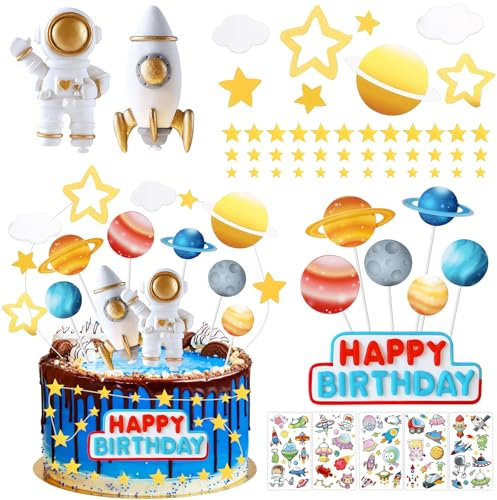 Tortendeko Weltraum 58 Stück Astronaut Weltraum Kuchen Deko Astronauten Tortendeko Cake Topper Planeten Weltraum Astronaut Kuchen Deko für Geburtstag Party