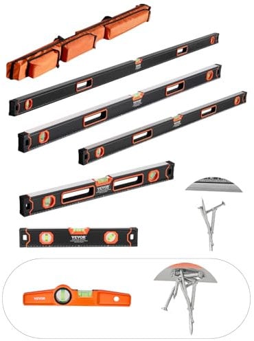 VEVOR 6-teiliges Wasserwaagen-Set, 200/120/80/60/40/25 cm Kastenwasserwaagen-Set, Libellen-Lineal für 45/90/180 Grad, Messwerkzeug aus Aluminiumlegierung, (nur 25 cm hat Magnet)
