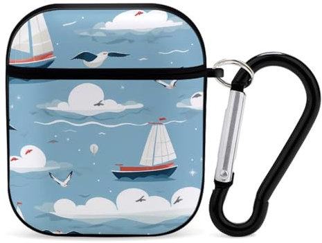 Cartoon Sailing Boat Cute Seagull Earphone Case PC Bluetooth Headphone Case Compatible with Airpods 1/Airpods 2 Black-style