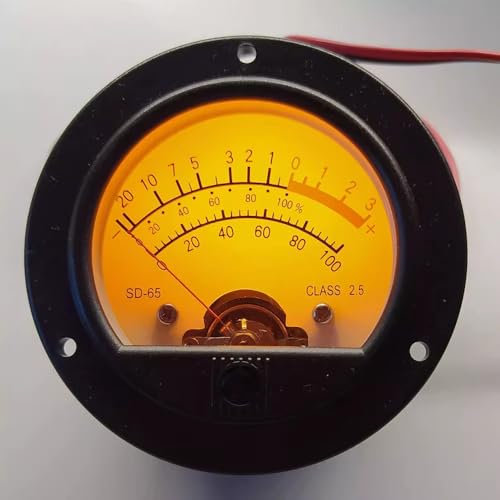 Toplionace SD-65 Runder, Schwarzer Analog Messkopf mit Retro Zifferblatt, VU Meter, Pegelmesser, Voltmeter und Gelber Hintergrundbeleuchtung.